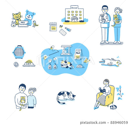 Life scene set with various pets 88946059