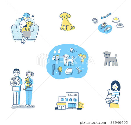 Life scene set with various pets Life scene set with various pets 88946495