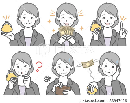 Various money-related elderly women in suits 88947428