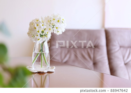 Living room with white flowers Spring image background Eco environment 88947642