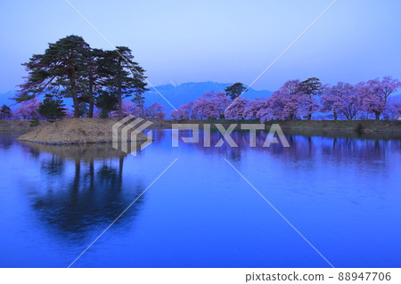 (Nagano Prefecture) Cherry blossoms at Seigetsu Inoue Monument (Rokudo no Tsutsumi) Early morning 88947706
