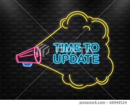 Megaphone blue banner with time to update sign. Vector illustration. Megaphone blue banner with time to update sign. Vector illustration. 88948524