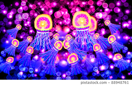 jellyfish hand drawn glowing illustration fantasy background jellyfish hand drawn glowing illustration fantasy background 88948761