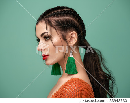Portrait beautiful woman with jewelry Portrait beautiful woman with jewelry 88948780