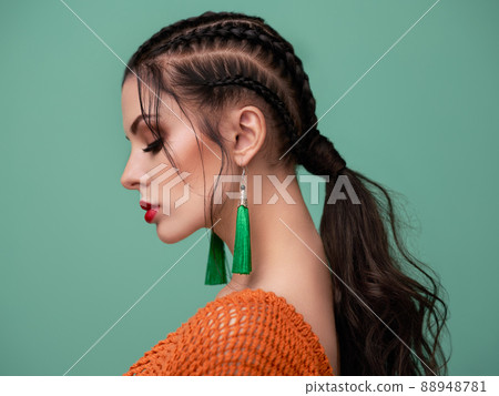 Portrait beautiful woman with jewelry Portrait beautiful woman with jewelry 88948781