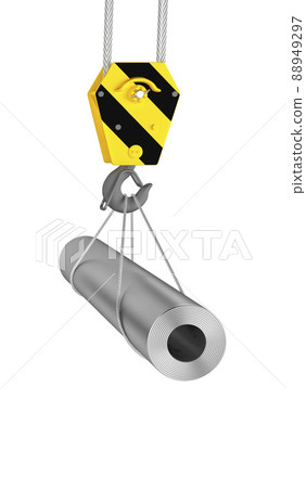 Rolled metal products suspended on a crane. 3d render 88949297