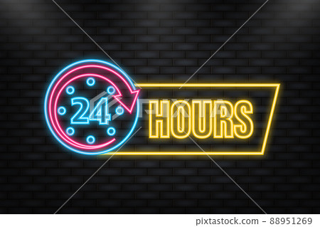 Neon Icon. 24 7 open on businnes banner on doors. Vector illustration 88951269
