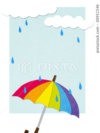 彩虹色的雨傘和雨背景紙工藝 彩虹色的雨傘和雨背景紙工藝 88951546