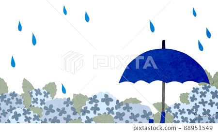 Landscape with hydrangea and blue umbrella paper craft 88951549