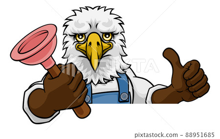 Eagle Plumber Cartoon Mascot Holding Plunger Eagle Plumber Cartoon Mascot Holding Plunger 88951685