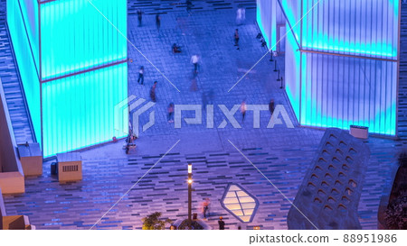 New promenade on gate avenue located in Dubai international financial center aerial night timelapse. New promenade on gate avenue located in Dubai international financial center aerial night timelapse. 88951986