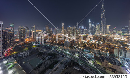 Dubai Downtown night timelapse with tallest skyscraper and other towers Dubai Downtown night timelapse with tallest skyscraper and other towers 88952135