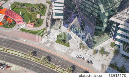 Office tower located in the Dubai International Financial Centre timelapse 88952378