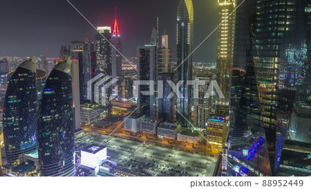 Financial center of Dubai city with luxury skyscrapers night timelapse, Dubai, United Arab Emirates 88952449