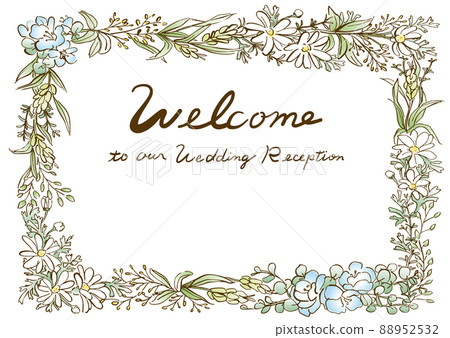 Wedding welcome board line drawing square wreath color 88952532