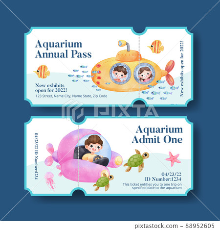 Ticket template with explore ocean world concept,watercolor style 88952605