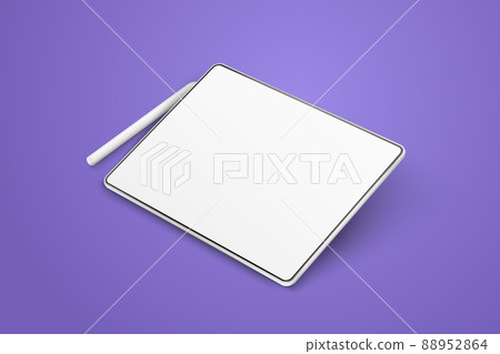 Empty tablet and pen on a violet background. Device in perspective view. Tablet mockup from different angles. Illustration of device 3d screen Empty tablet and pen on a violet background. Device in perspective view. Tablet mockup from different angles. Illustration of device 3d screen 88952864