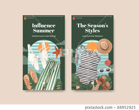 Instagram template with summer outfit fashion concept,watercolor style 88952925