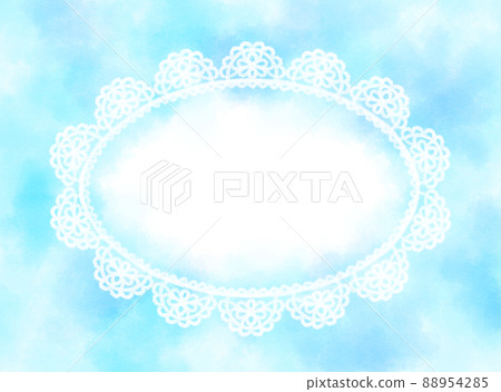 手繪水彩橢圓花邊框架背景淺藍色 88954285
