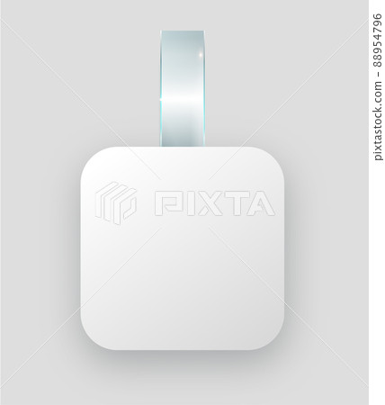 Blank white wobbler hang on wall mock up, 3d rendering. Space round paper mockup on plastic transparent strip. Clear price sticker square shape. Blank white wobbler hang on wall mock up, 3d rendering. Space round paper mockup on plastic transparent strip. Clear price sticker square shape. 88954796