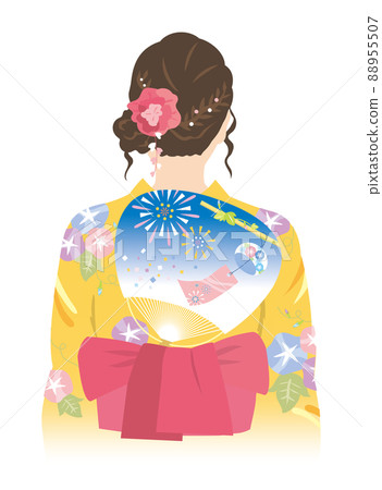 A woman in a yukata, back (Uchiwa wind chime pattern) A woman in a yukata, back (Uchiwa wind chime pattern) 88955507