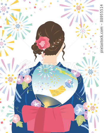 穿著浴衣的女人，背部（煙花） 88955514