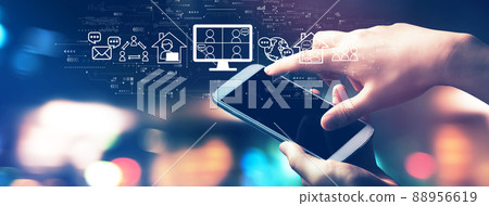 Online meeting theme with city lights at night Online meeting theme with city lights at night 88956619