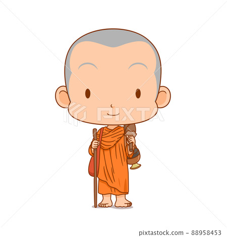 Cartoon character of Buddhist pilgrim monk. 88958453