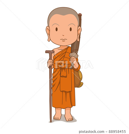 Cartoon character of Buddhist monk go on a pilgrimage. 88958455