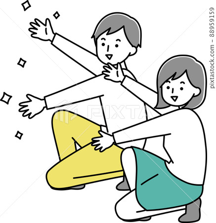 成年男性和女性讚美左向線條 88959159