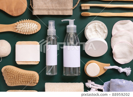 Organic natural cosmetics and zero waste reusable accessories for skin and hair care, mockup Organic natural cosmetics and zero waste reusable accessories for skin and hair care, mockup 88959202