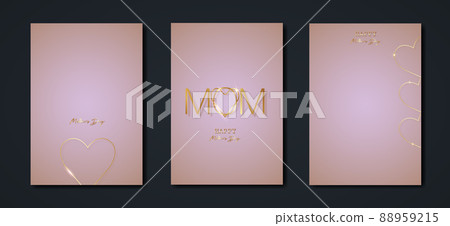 Happy Mothers day vector set greeting card. Gold Mom heart on pink background. Golden holiday poster with text. Concept for mother's day banner, flyer, party invitation, gift shop, vertical templates Happy Mothers day vector set greeting card. Gold Mom heart on pink background. Golden holiday poster with text. Concept for mother's day banner, flyer, party invitation, gift shop, vertical templates 88959215