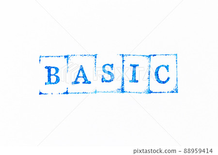 Blue color ink rubber stamp in word basic on white paper background 88959414