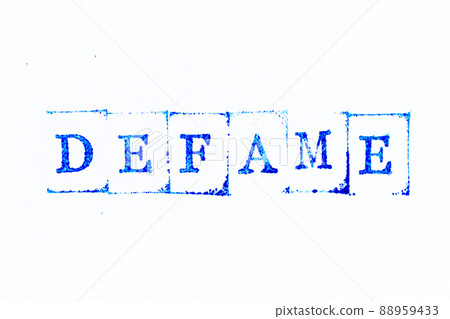 Blue color ink rubber stamp in word defame on white paper background Blue color ink rubber stamp in word defame on white paper background 88959433