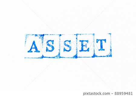 Blue color ink rubber stamp in word asset on white paper background Blue color ink rubber stamp in word asset on white paper background 88959481