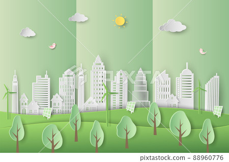 Eco friendly and save the environment conservation concept with clean city on paper art style Eco friendly and save the environment conservation concept with clean city on paper art style 88960776
