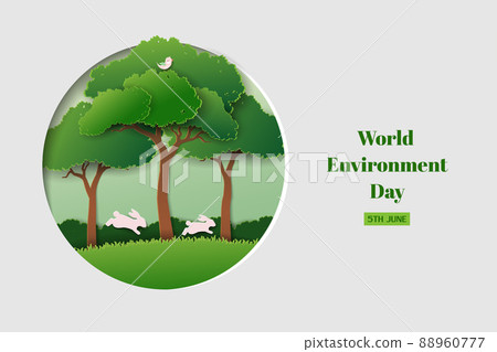 World environment day concept,eco friendly design with paper art green trees on circle shape background World environment day concept,eco friendly design with paper art green trees on circle shape background 88960777