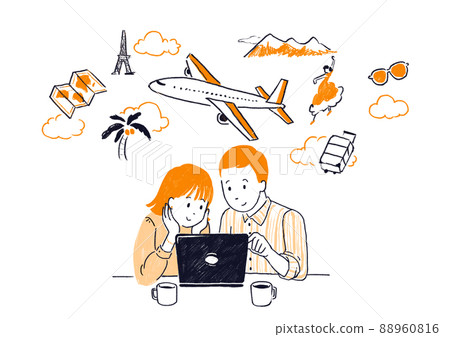 Men and women who look at a computer and consult about travel 88960816