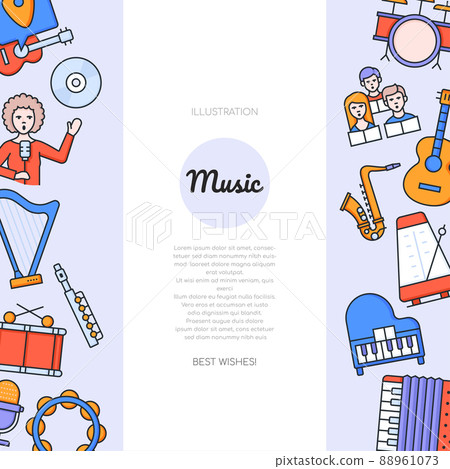 Music - vector flat design style banner with... - Stock Illustration ...