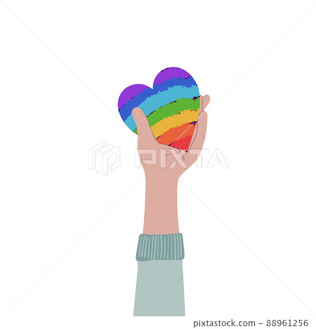 Hand holding rainbow heart. Love is love concept. Hand holding rainbow heart. Love is love concept. 88961256