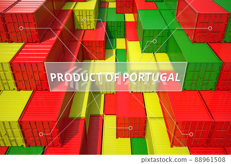 Goods from Portugal in cargo containers. Business related 3D rendering 88961508
