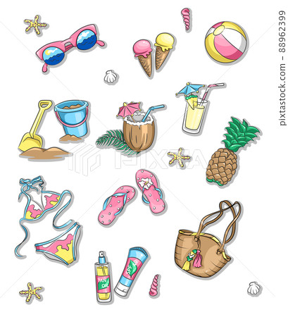 Set of Cute Summer Holiday Icon Stickers. Vector Illustration Graphic Design Resources Set of Cute Summer Holiday Icon Stickers. Vector Illustration Graphic Design Resources 88962399