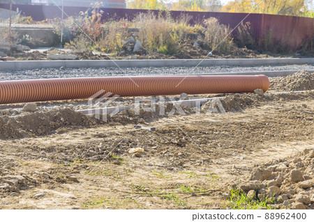 Preparation for laying the underground sewer pipe during reconstruction road Preparation for laying the underground sewer pipe during reconstruction road 88962400