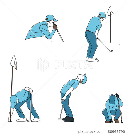Illustration set of a golfer putting with a putter 88962790