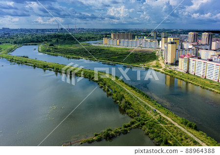 Bird eye view on Tura neighborhood. Tyumen. Russia Bird eye view on Tura neighborhood. Tyumen. Russia 88964388
