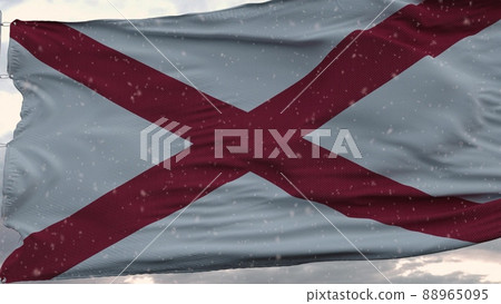 Alabama winter flag with snowflakes background. United States of America. 3d rendering Alabama winter flag with snowflakes background. United States of America. 3d rendering 88965095