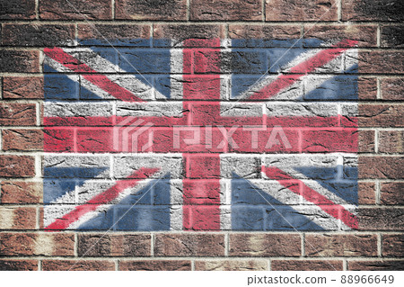United Kingdom Great Britain union jack flag on brick wall background United Kingdom Great Britain union jack flag on brick wall background 88966649