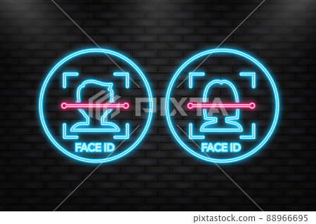 Neon Icon. Face recognition, great design for any purposes. Protection icon vector. Personal protection. Neon Icon. Face recognition, great design for any purposes. Protection icon vector. Personal protection. 88966695