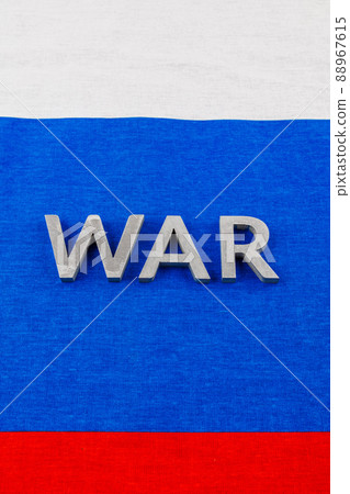 the word war laid with silver metal letters on Russian Federation tricolor flag the word war laid with silver metal letters on Russian Federation tricolor flag 88967615