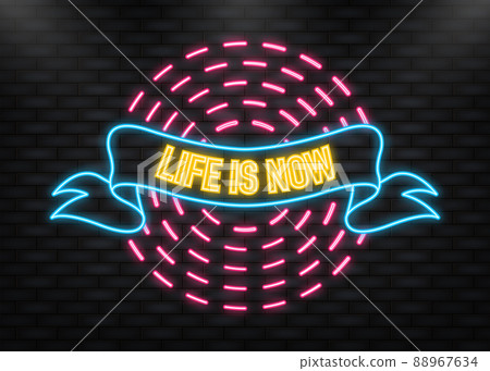 Neon banner ife is now ribbon, great design for any purposes. Abstract black font on dark backdrop. Vector illustration. Neon banner ife is now ribbon, great design for any purposes. Abstract black font on dark backdrop. Vector illustration. 88967634